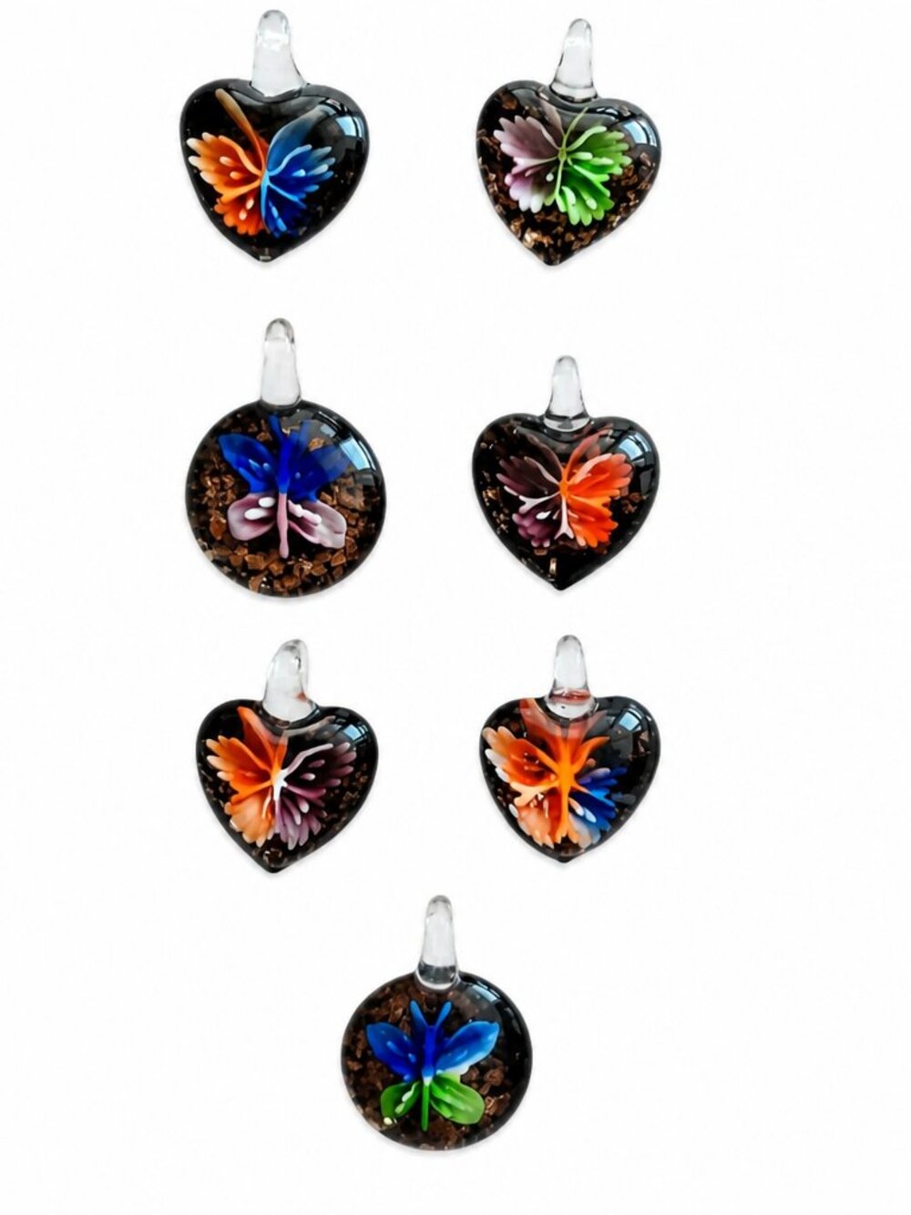 7‑Piece Glass Heart Pendant Bundle – No Chain Included